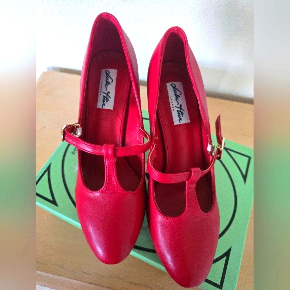 Red T-Strap Heels With Red Bottoms. NEW IN BOX